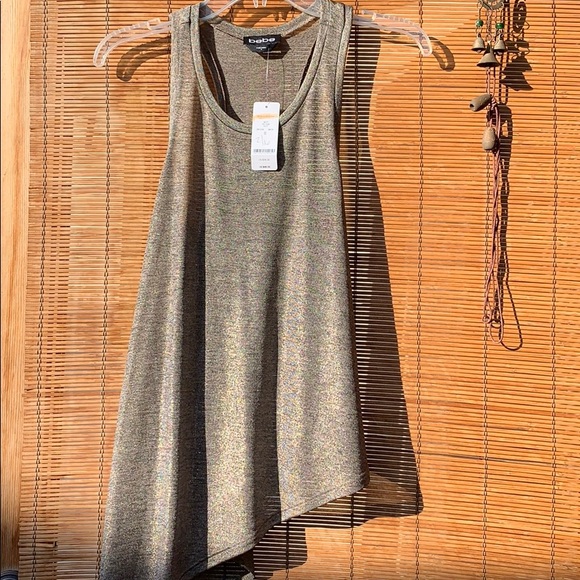 Bebe metallic asymmetric tank top shimmer chic racerback gold bronze NYE - Picture 4 of 8